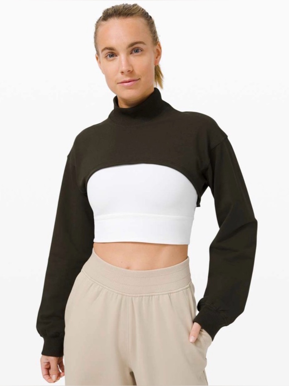 Lululemon LA Super Crop Mock Neck Turtleneck Long Sleeve Dark Olive